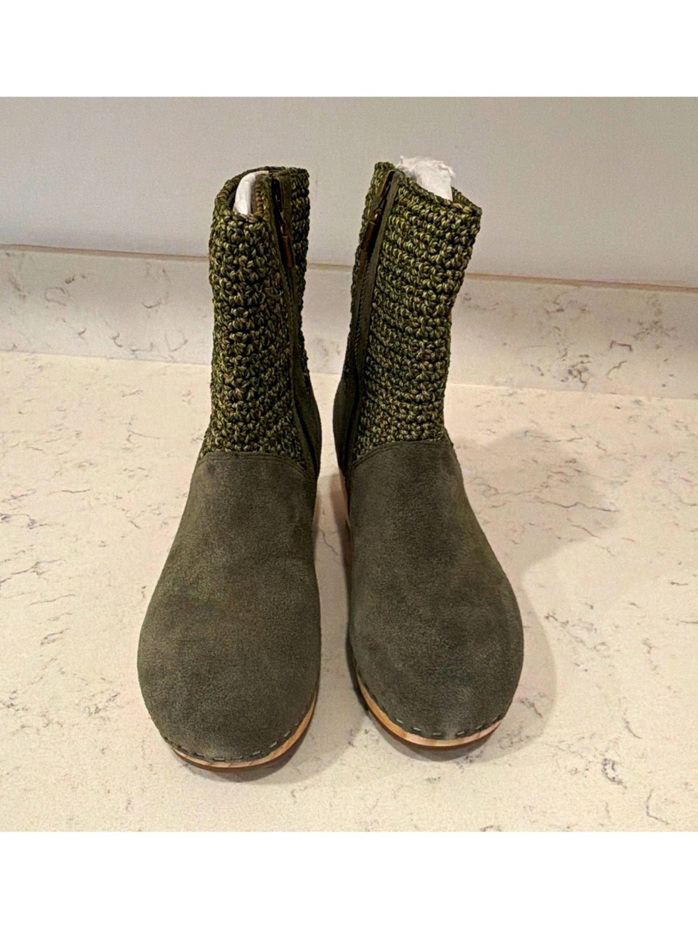 The Sak Green Suede Knit Top Pull-On Mid Calf Bootie Round Toe Women's 9 NWOT